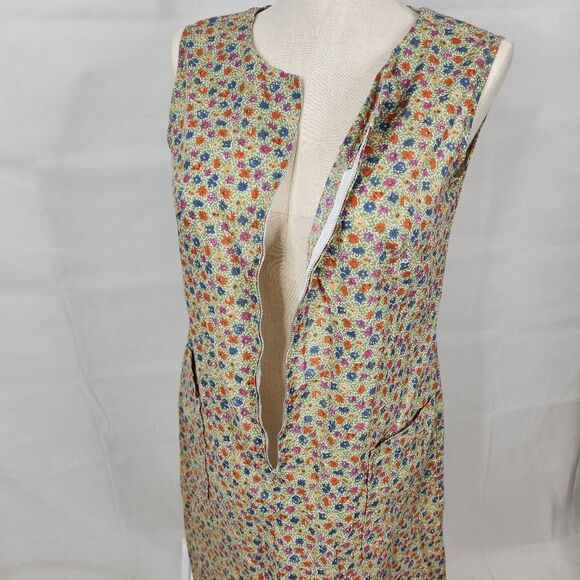 VTG 70's Sue Sherry Green Floral Retro House Coat Shift Dress Sz M - Picture 3 of 10